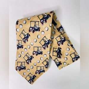 Barry Wells 100% Silk Neck Tie Head For The 19th Hole Golf Cart Balls Yellow